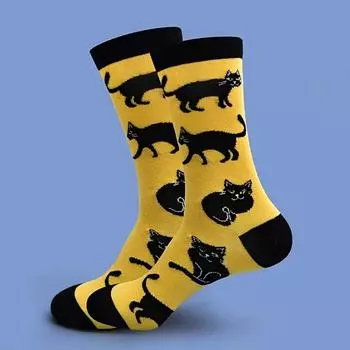 1/2 Pairs Cartoon Cat Pattern Men Cotton Mid Tube Socks Fashionable Printing Soft Comfortable Breathable Sports Leisure Socks One Size