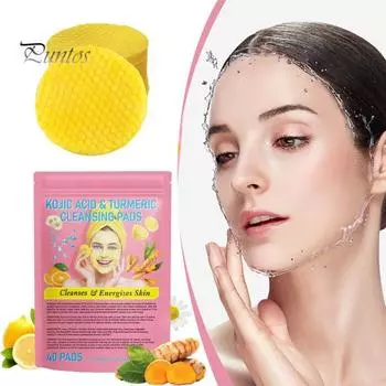 1/2 пакета очищающих подушечек с куркумой и койевой кислотой, упакованных в герметичный пакет, щадящие очищающие средства для всех типов кожи, удобные в использовании, переносные очищающие подушечки для лица 1 Bag