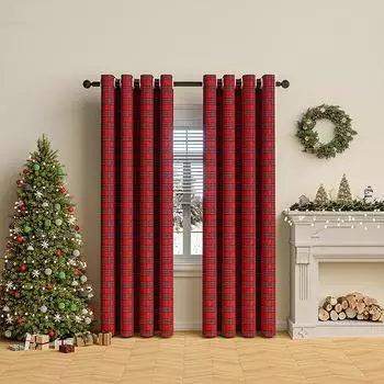 1/2 Panel Christmas Plaid Blackout Curtain Thermal Insulated Grommet Window Drapes Darkening Curtains for Living Room Bedroom 132x160cm