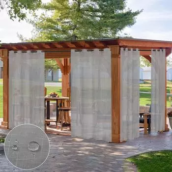 1/2 панель наружная водонепроницаемая льняная текстура прозрачные шторы вуаль занавеска садовые шторы для патио крыльцо пергола кабана домашний декор 132x213cm
