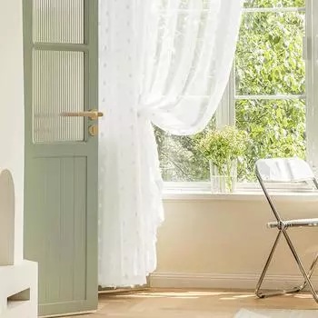 1/2 панели оконная прозрачная занавеска помпоновые шторы вуаль прозрачная дверная панель карнизные шторы для гостиной спальни домашний декор W140xH160cm