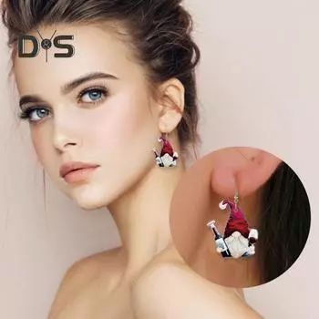 1/2 пары акриловых сережек-крючков, гном, держащий чашку красного вина, серьги-подвески, женские сверкающие серьги на День святого Валентина 1 Pair