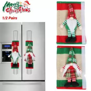 1/2 пары чехлов на ручки дверей холодильника, рождественский гном, кукла, протектор для ручек холодильника, рождественские украшения для дома и кухни