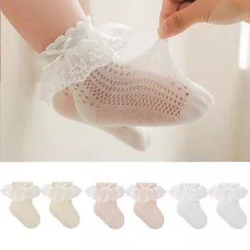 1/2 пары носков для маленьких девочек, кружевные детские носки принцессы, летние детские хлопковые носки из тонкой сетки, носки без костей для новорожденных от 0 до 8 лет S(0-1Y)-1pair