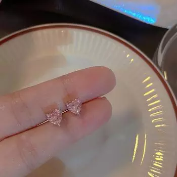 1/2 пары сережек-гвоздиков с розовым цирконием в форме капли воды, романтические украшения в виде сердца