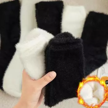 1/2 пары удобных носков из меха норки, осенне-зимние, чулочно-носочные изделия, утолщенные, плюшевые, теплые, для сна, дома, пушистые, белые, черные, мягкие носки