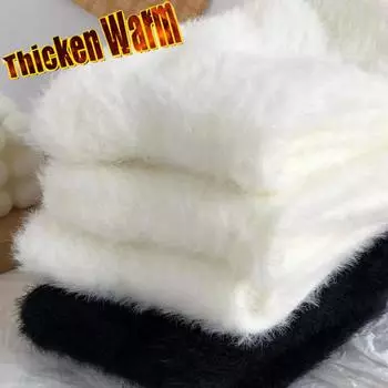 1/2 пары удобных носков из меха норки, носки для осени и зимы, утолщенные, плюшевые, теплые, для сна, дома, пушистые, белые, черные, мягкие носки