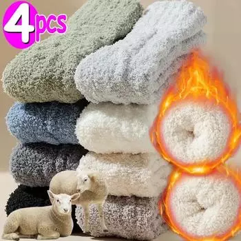 1/2 пары зимних теплых бархатных носков для мужчин, коралловый флис, толстые чулки больших размеров для девочек, пушистые носки для сна средней длины, чулочно-носочные изделия as picture