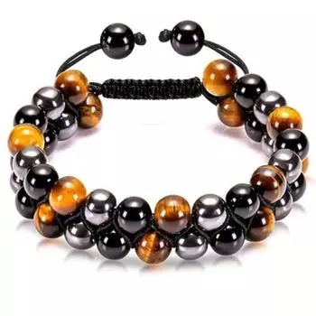 1/2 предмета, браслет из натуральных круглых драгоценных камней с тигровым глазом и гематитом, черный обсидиан, браслеты с камнями тигрового глаза для мужчин и женщин 1pc