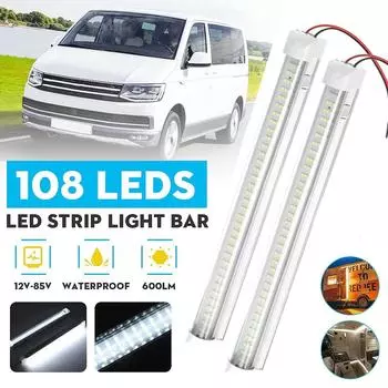 1/2 шт. 108 светодиодных ламп для салона автомобиля, белая полоса света, переключатель включения/выключения для чтения, кабины фургона, грузовика, кемпера, лодки, каравана, автофургона, 12 В 24 В