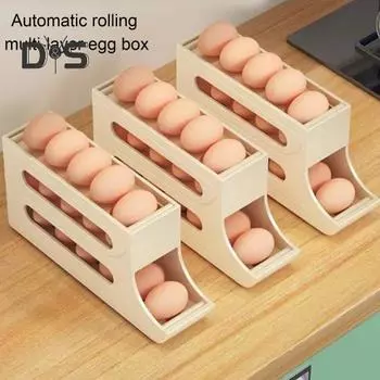 1/2 шт. 3-х ярусный держатель для яиц на холодильник, большая емкость, не содержит бисфенола А, универсальный компактный диспенсер для яиц, автоматический прокручиваемый держатель для яиц 1pc жёлтый