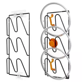 1/2 шт. 3-уровневый держатель крышки кастрюли, нержавеющая стойка-органайзер для крышек кастрюль, настенное крепление с предварительной перфорацией и клейкая полка для хранения крышки кастрюли 1pc