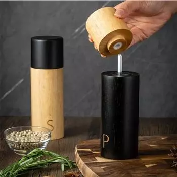 1/2 шт. 7 дюймов S/P знак двухцветные деревянные ручные мельницы для перца с основой для соли, мельницы для перца и специй, кухонные инструменты и гаджеты