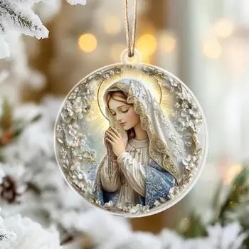 1/2 шт акриловое украшение Пресвятой Девы Марии с шнурком для домашней рождественской елки, 2D плоское украшение Богоматери, круглый католический религиозный кулон B