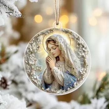 1/2 шт акриловое украшение Пресвятой Девы Марии с шнурком для дома, офиса, комнатная рождественская елка, подвесное 2D плоское украшение Богоматери, круглое католическое A