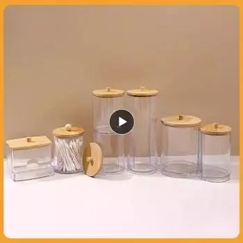 1/2 шт. акриловый органайзер для макияжа, ватный диск, коробка для хранения ватных палочек, органайзер для косметики, ювелирных изделий с бамбуковой крышкой CHINA