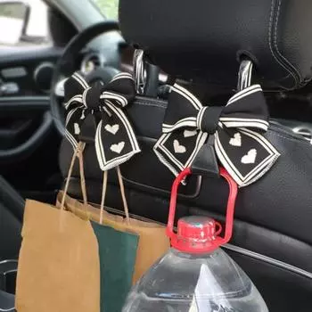 1/2 шт. автомобильные крючки для подголовников, вешалки для сумок, универсальные, простая установка, милый дизайн с бантом 1pc чёрный