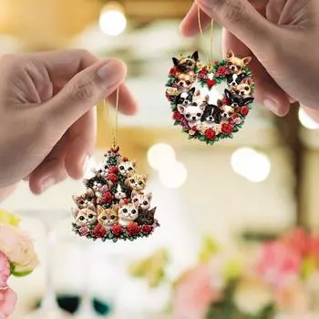 1/2 шт. Автомобильный кулон 2D-печать для собак и кошек, автомобильные аксессуары, простая установка, лобовое стекло, зеркало заднего вида, подвеска, сумка, украшение, подвеска One Size A