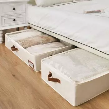 1/2 шт. Большой вместимости сумки для хранения одежды с укрепленными ручками Прозрачные влагостойкие одеяла Органайзеры для игрушек 2pcs бежевый