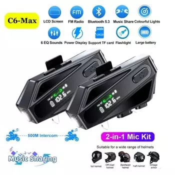 1/2 шт. C6-Max мотоциклетный шлем интерком Bluetooth гарнитура ЖК-дисплей FM голос CVC шумоподавление поделиться музыкой 500M интерфон