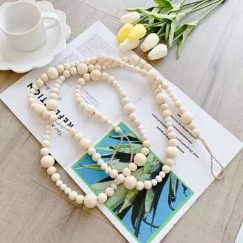 1/2 шт. Декоративная гирлянда из бисера и шпагата 2,2 м из ротанга, гирлянды из натурального дерева, подвесное украшение на рождественскую елку, деревенская кисточка из бисера