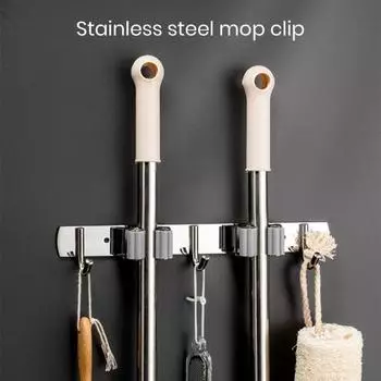 1/2 шт. держатель для швабры из нержавеющей стали, бесследный прочный держатель для метлы, нескользящий крепеж, настенное крепление для ванной, кухни, хранения швабры B серый