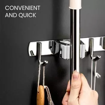 1/2 шт. держатель для швабры из нержавеющей стали, бесследный прочный держатель для метлы, нескользящий крепеж, настенное крепление для ванной, кухни, хранения швабры B серый