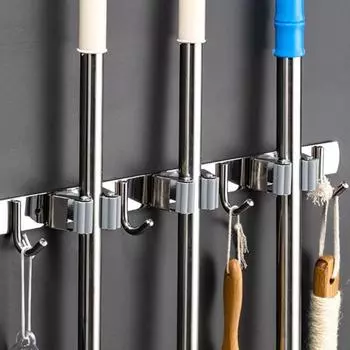 1/2 шт. держатель для швабры из нержавеющей стали, бесследный прочный держатель для метлы, нескользящий крепеж, настенное крепление для ванной, кухни, хранения швабры B серый