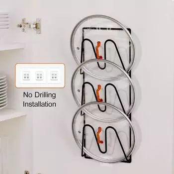 1/2 шт. держатель крышки кастрюли, настенный, без сверления, быстрый дренаж, водонепроницаемый, сильная липкость, противоскользящий органайзер для разделочной доски, кухонная настенная крышка от кастрюли 1pc