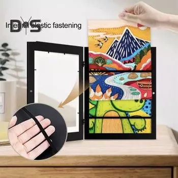 1/2 шт. Детская художественная рамка для картин, магнитная, открывающаяся спереди, для дома, гостиной, спальни, настенная картина, рисунок, фото, рамка для показа картин 1pc коричневый