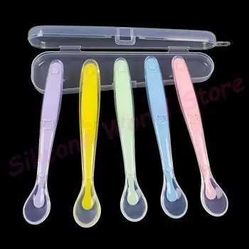 1/2 шт. детская мягкая силиконовая ложка, обучающая еде, ложка из пищевого полипропилена, пластиковая коробка для хранения детской посуды