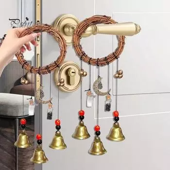 1/2 шт. Дверная ручка, колокольчик ведьмы, защита дома, подвесной латунный колокольчик, венок из ротанга, колдовство, дверная вешалка, украшение в виде колокольчика ветра в стиле Викка 1pc