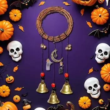 1/2 шт. Дверная ручка, колокольчик ведьмы, защита дома, подвесной латунный колокольчик, венок из ротанга, колдовство, дверная вешалка, украшение в виде колокольчика ветра в стиле Викка 1pc