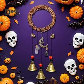 1/2 шт. Дверная ручка, колокольчик ведьмы, защита дома, подвесной латунный колокольчик, венок из ротанга, колдовство, дверная вешалка, украшение в виде колокольчика ветра в стиле Викка 1pc