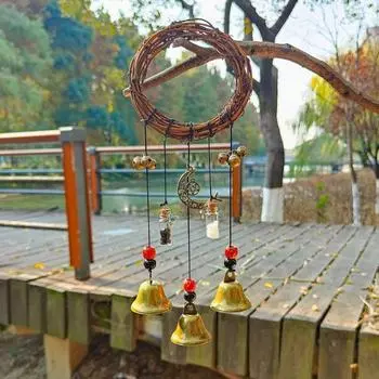1/2 шт. Дверная ручка, ведьмин колокольчик, защита дома, ручная работа, подвесной латунный колокольчик, ротанг 1pc
