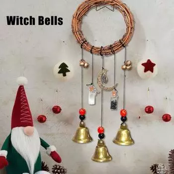 1/2 шт. Дверная ручка, ведьмин колокольчик, защита дома, ручная работа, подвесной латунный колокольчик, ротанговый венок, колдовская дверь 1pc