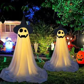 1/2 шт., фигурка привидения на Хэллоуин, стоящая статуя привидения с шляпой ведьмы, светящаяся на открытом воздухе 1pc