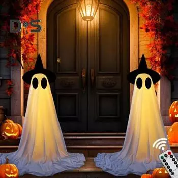 1/2 шт., фигурка привидения на Хэллоуин, стоящая статуя привидения с ведьминой шляпой, наружное светящееся украшение с дистанционным управлением для крыльца, двора, сада, газона 1pc