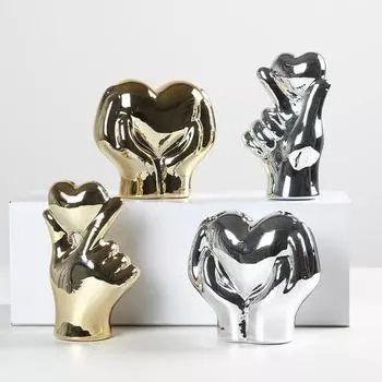 1/2 шт. Фигурка в виде сердца с жестом любви, держащая сердце в руке, керамическая статуэтка, скульптура для дома, офиса, свадьбы, вечеринки, украшения для рабочего стола, орнамент B золотистый