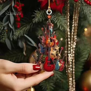 1/2 шт. гитара елочные украшения акриловые подвески с шнурком легко повесить гитара музыкальные инструменты украшения 1pc