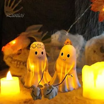 1/2 шт. Хэллоуин Призрак гуляющая собака статуя светящаяся смоляная фигурка мальчика девочки призрак щенок ручная работа настольный декор для внутреннего и наружного украшения girl