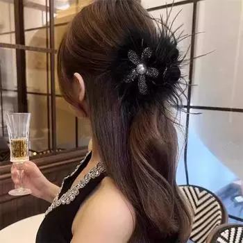 1/2 шт. Изысканные заколки для волос с цветком и пушистыми перьями для женщин и девочек, модные универсальные заколки-акула, элегантные аксессуары для волос A7