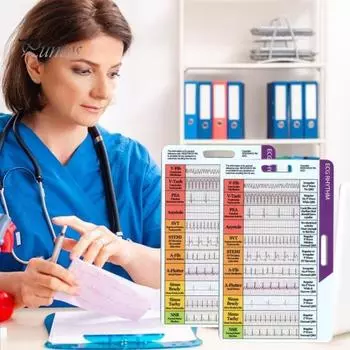 1/2 шт. Карманная карта ритма ЭКГ, двухсторонняя справочная карта интерпретации ритма ЭКГ, портативная карта-значок ритма электрокардиограммы, медсестры, специалисты по ЭКГ 1pc