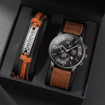1/2 шт./компл., модные мужские повседневные кварцевые часы, мужские кварцевые наручные часы с нейлоновым ремешком и браслет, подарочный набор