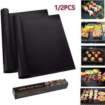 1/2 шт. коврик для гриля для барбекю, 15 x 12 дюймов, антипригарный коврик для гриля для барбекю на открытом воздухе, аксессуар для коврика для гриля для барбекю, легко чистится, для угольных электрических и газовых грилей 1pc чёрный