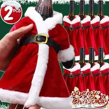 1/2 шт. красное бархатное платье одежда чехлы для бутылок вина рождественские сумки для бутылок вина рождественские новогодние вечеринки украшения стола для ужина подарки 1PC