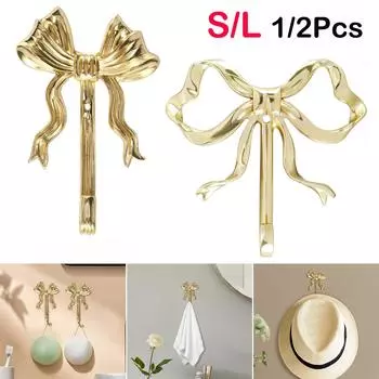 1/2 шт. Крючок для одежды из латуни в форме ретро-золотого банта, декоративный крючок, настенная вешалка для одежды для дома, ванной комнаты, спальни, крючки для полотенец 1Pcs