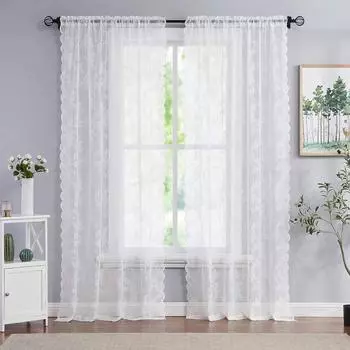 1/2 шт. кружевная панель для кухни, сплошное затемнение, тюль, занавески для гостиной, украшение для белой цветочной кухни, прозрачный карман для штанги 100cm