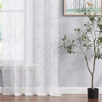 1/2 шт., кухонное украшение для гостиной, кружевные шторы на окна, кухонная панель для затенения, белые цветочные однотонные прозрачные шторы с карманом на штанге 100cm