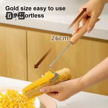 1/2 шт., кукурузоочиститель из нержавеющей стали с длинной ручкой, деревянный, для быстрой очистки кукурузных початков, безопасный и эффективный инструмент для снятия кожуры с початков 2pcs